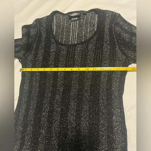 Harley-Davidson Women”s  Black & Silver Metallic LS Stretch Top Blouse Size XL - Picture 9 of 12